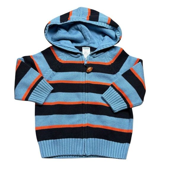 Gymboree Other - NEW GYMBOREE Blue Striped Football Rugby Sweater Full Zip Hooded Orange Boys 18m